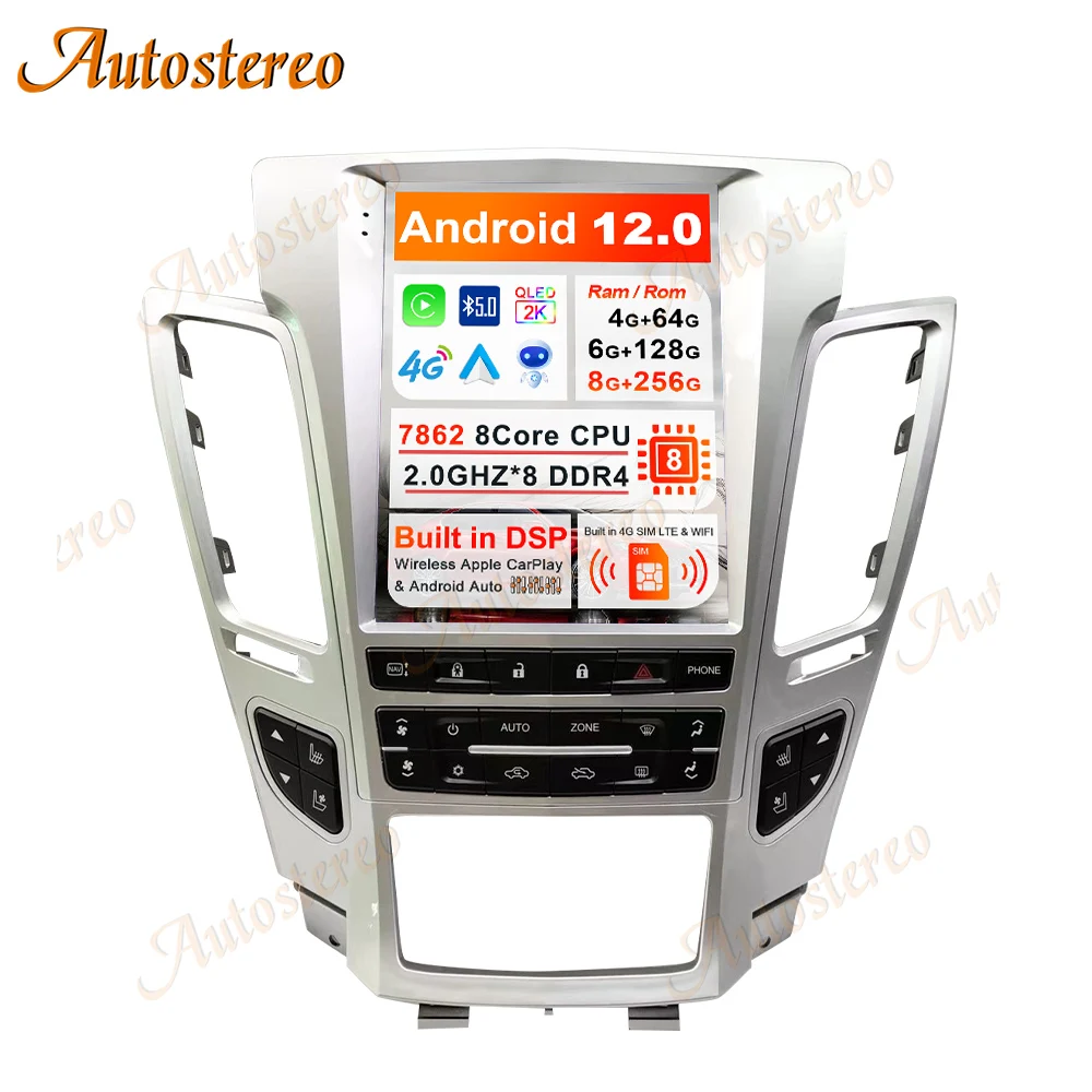 

256G Android 12.0 Tesla Style Car GPS Navigation For Cadillac CTS 2007 2008-2012 Auto Stereo Headunit Multimedia Player Electric