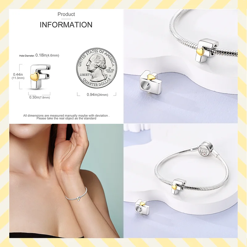 925 Sterling Silver 26 huruf pola hati manik-manik jimat cocok untuk gelang asli Pandora membuat perhiasan mode DIY