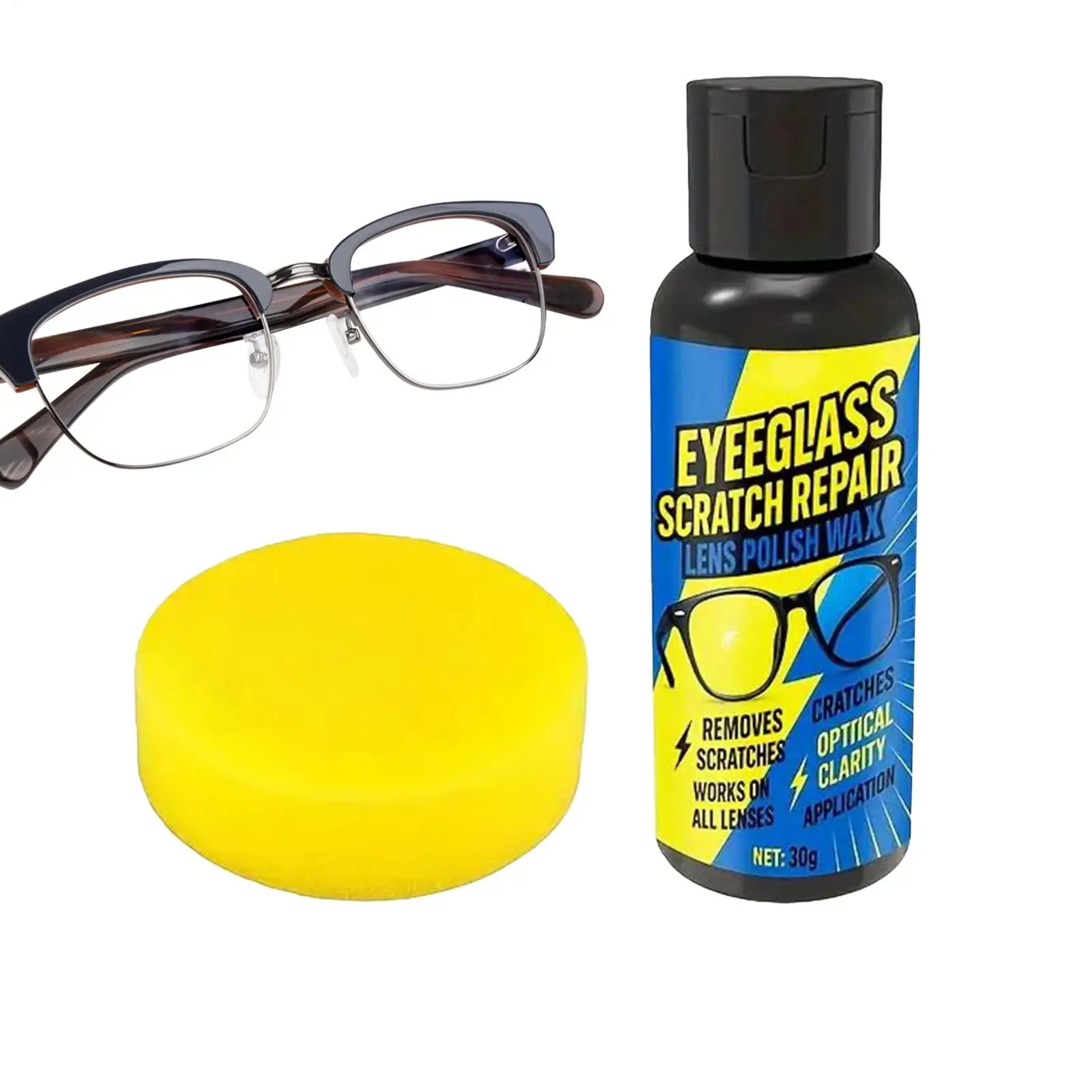 مزيل خدوش النظارات، منظف النظارات الشمسية باللون الأصفر، حل لامع، مزيل الخدوش للنظارات الشمسية وساعة السيارة