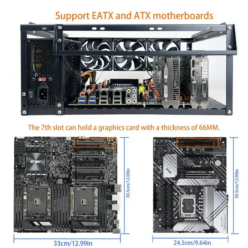 E03 Stackable DIY Open Chassis X79 X99 Dual EATX Motherboard Compact ATX Mid-Tower Case Computer Case Chassis Water Cooling Rack