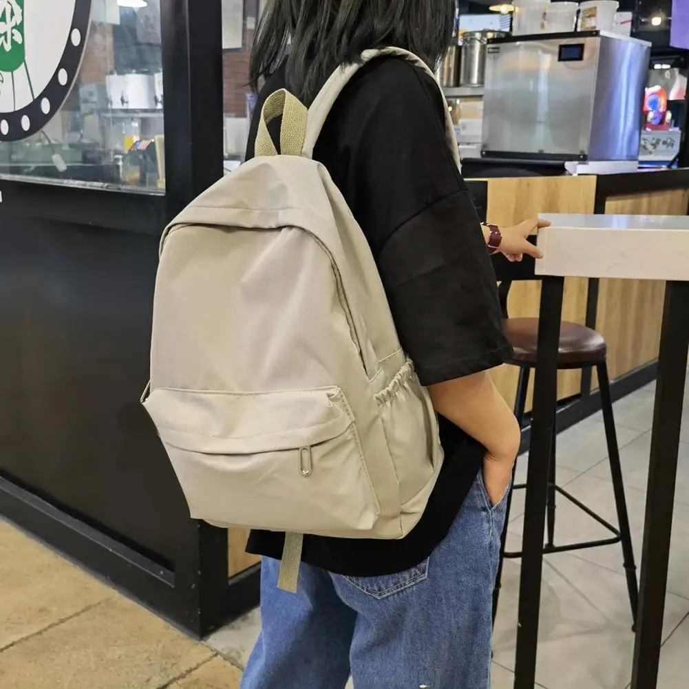 Preppy Solid Color Shoulder Bag Nylon School Knapsack Korean Teenager White School Bag Sports Travel Backpack For Women