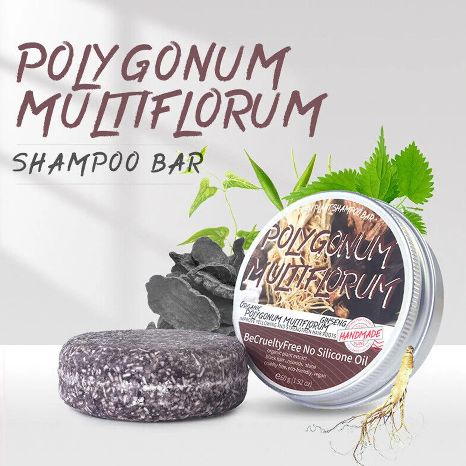 Polygonum shampoo para cuidados capilares, shampoo vegetal puro, processado a frio, 60g