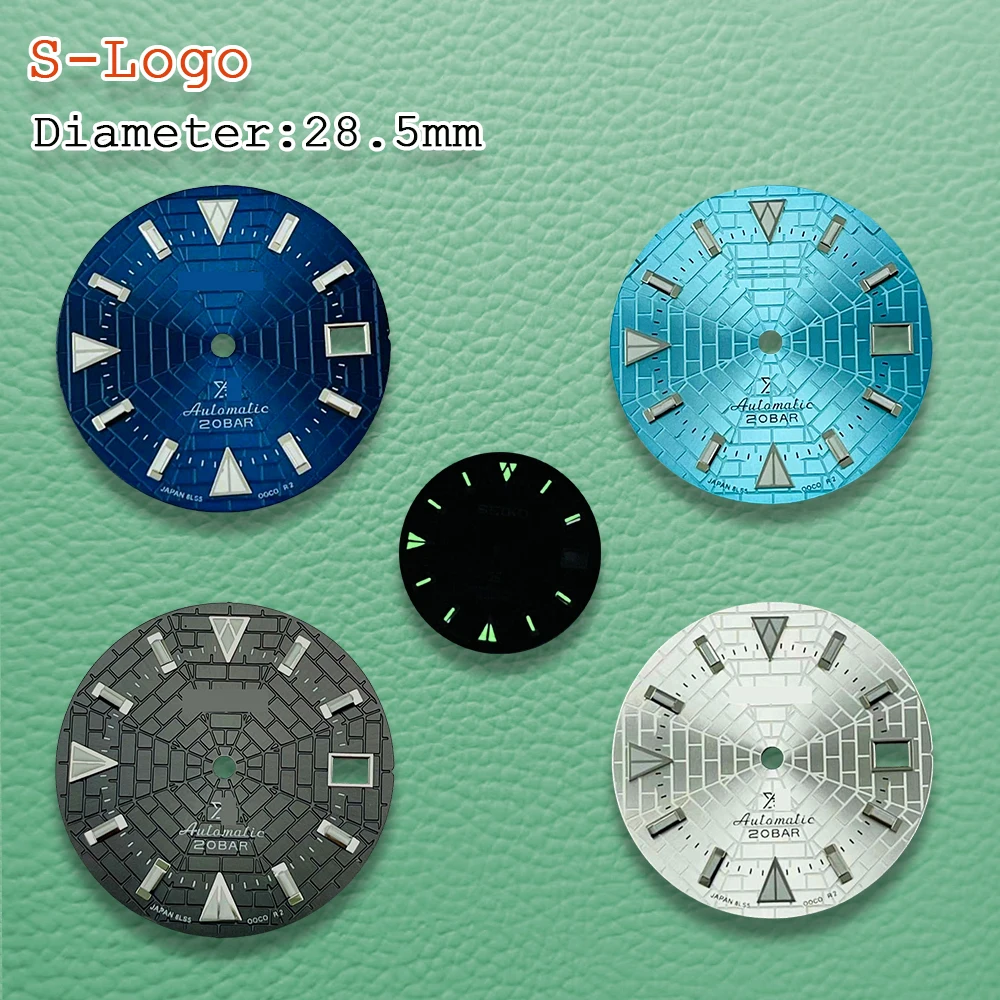 28.5mm S Logo NH35 Dial Suitable For NH35/NH36 Movement Automatic Green Luminou Watch Modification Accessories