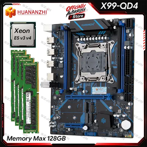HUANANZHI X99-QD4 V3.0 Motherboard With Set Xeon E5 2670 V3 V4 CPU DDR4 RAM 16GB 32GB 64GB 128GB 3*M.2 NVMe PC Kit Mainboard