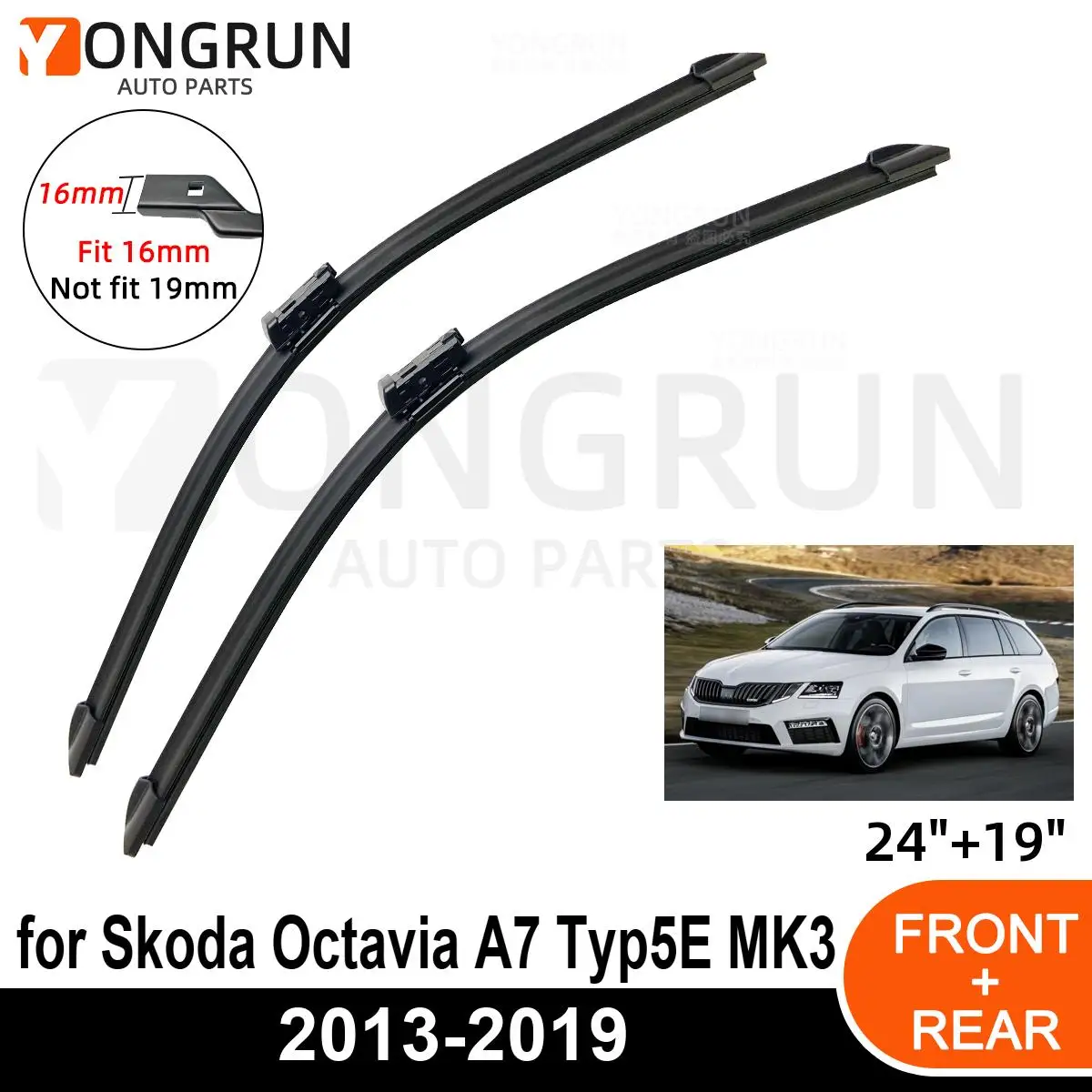 

Front Wipers For Skoda Octavia A7 Typ5E MK3 2013-2019 Wiper Blade Rubber 24"+19" Car Windshield Windscreen Accessories 2017 2018