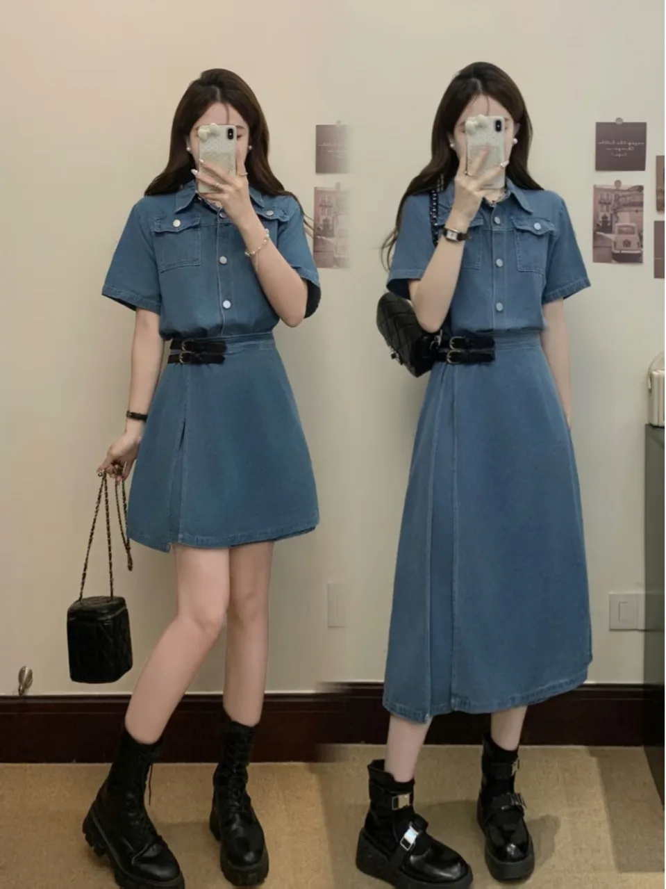 

Новая женская летняя джинсовая юбка-обманка больших размеров в американском ретро-стиле, скрывающая недостатки фигуры, с эффектом утяжки талии