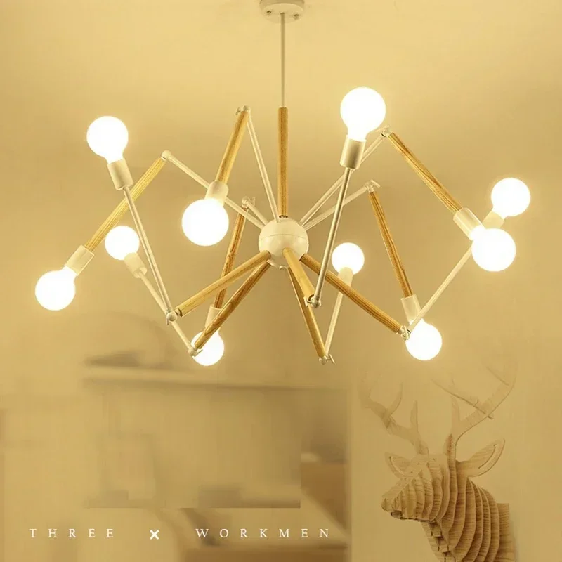 

Spider Pendant Light, Industrial Wooden Hanging Lamp, Adjustable Nordic Retro Ceiling Fixture for Living Room Loft Kitchen Islan