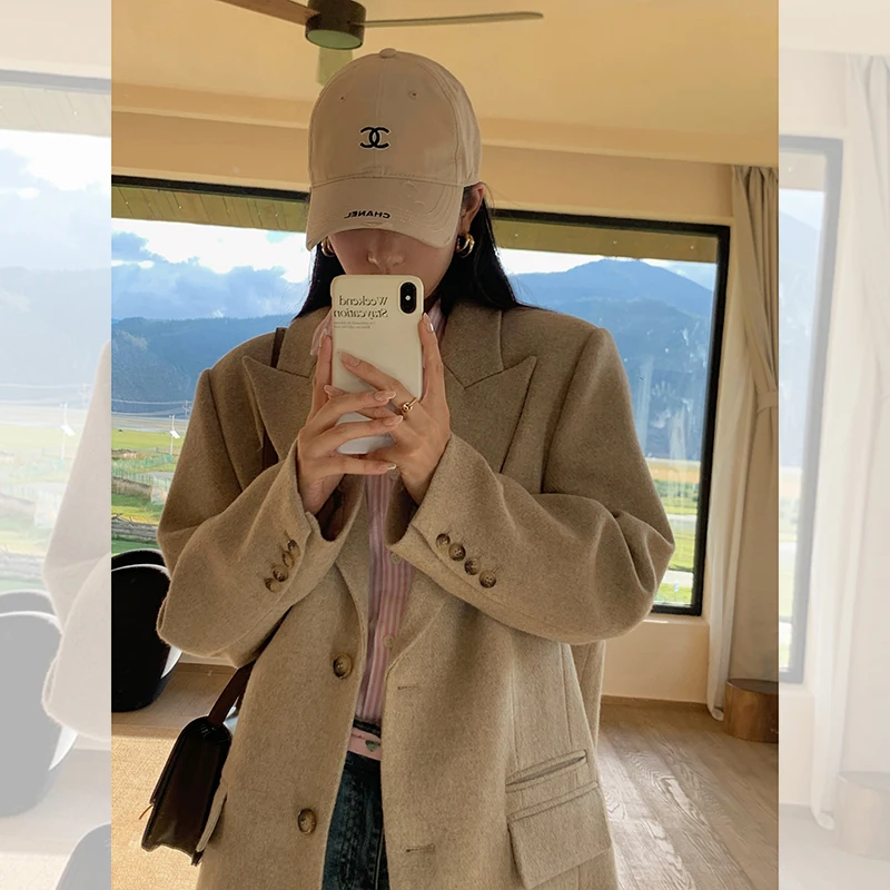 

Теплый шерстяной костюм для уличной моды: пиджак и укороченный топ для женщин, повседневная одежда для работы и отдыха, бренд YUM STAR