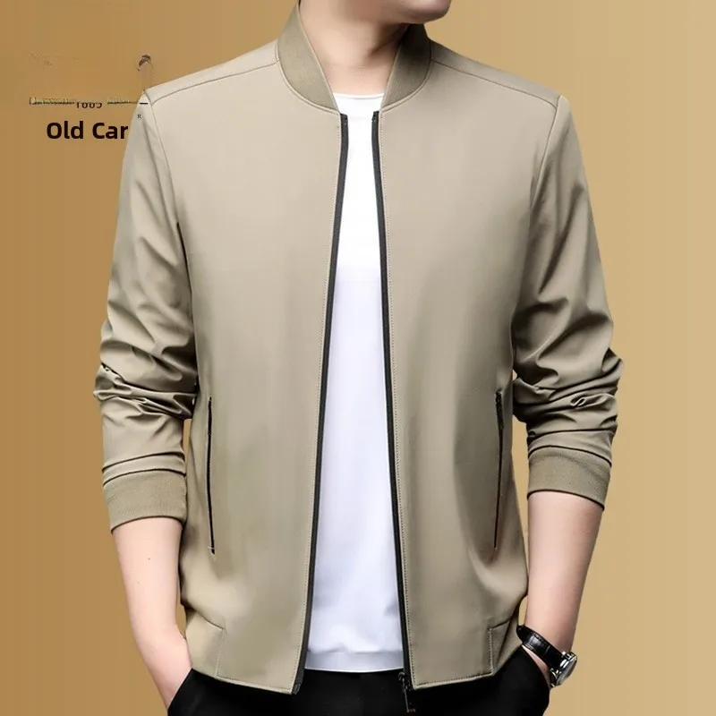 

Casual Vintage Car Jaet Men's Spring Autumn Loose Fit Stand Collar Midlife Men's Coat Faionable Urban Sle Polyester