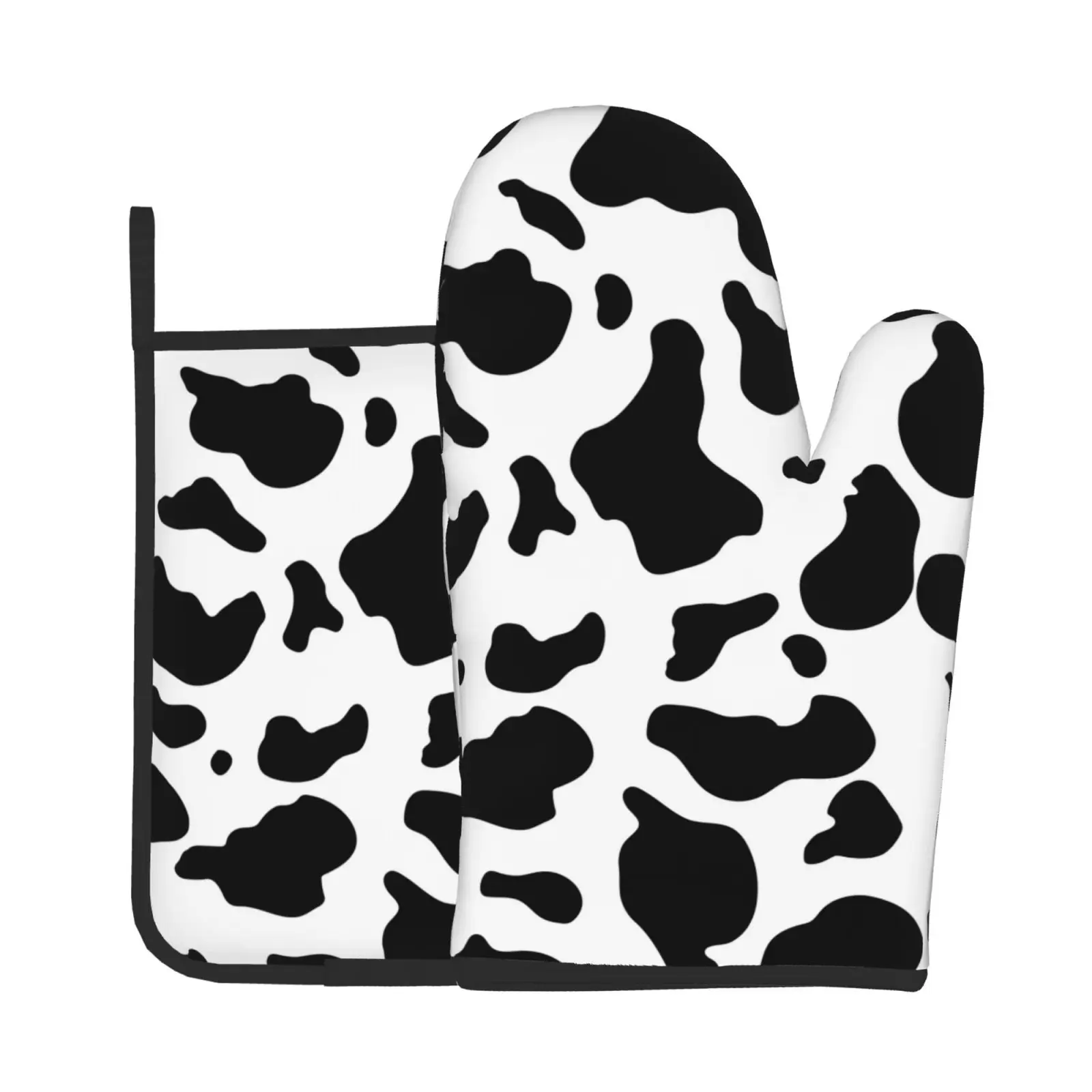 Custom Oven Mitts and Pot Holders Sets Cow pattern Kitchen Potholder Mat for BBQ Insulation Gloves Oven Mitts Baking