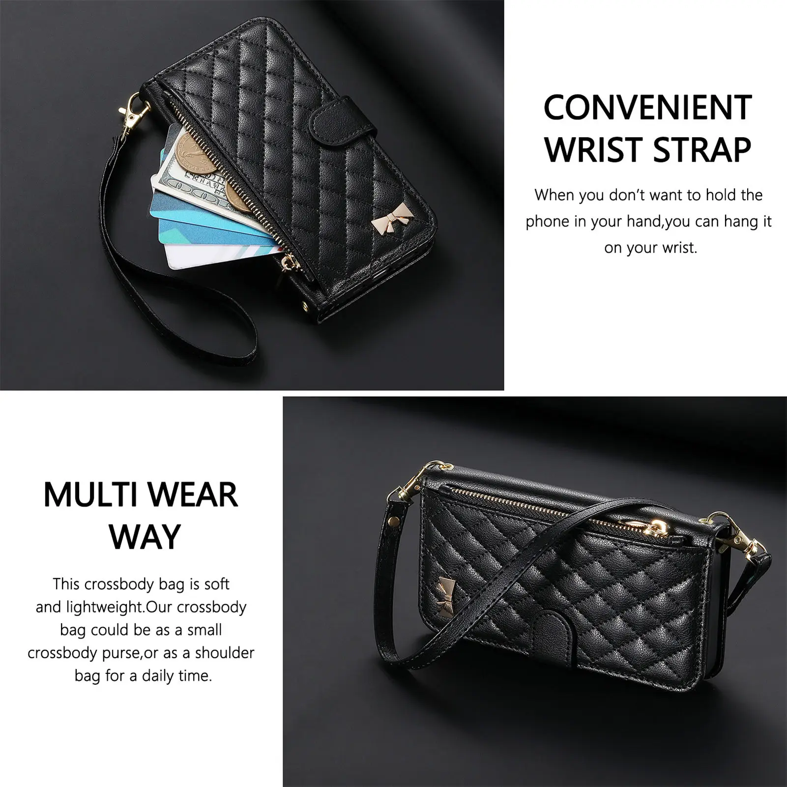 PU Leather Zipper Crossbody Wrist Strap Flip Wallet Phone Case For Samsung Galaxy S26 S25 Plus S24 FE S23 Ultra S22 A57 Cover view 5