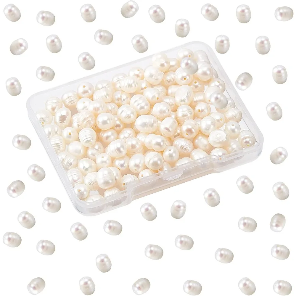 Natural Pearls Beads, 100pcs Freshwater Pearl Beads 5~8.5mm Rice Beach Pearl Baroque Polished Pearls for Summer Wedding