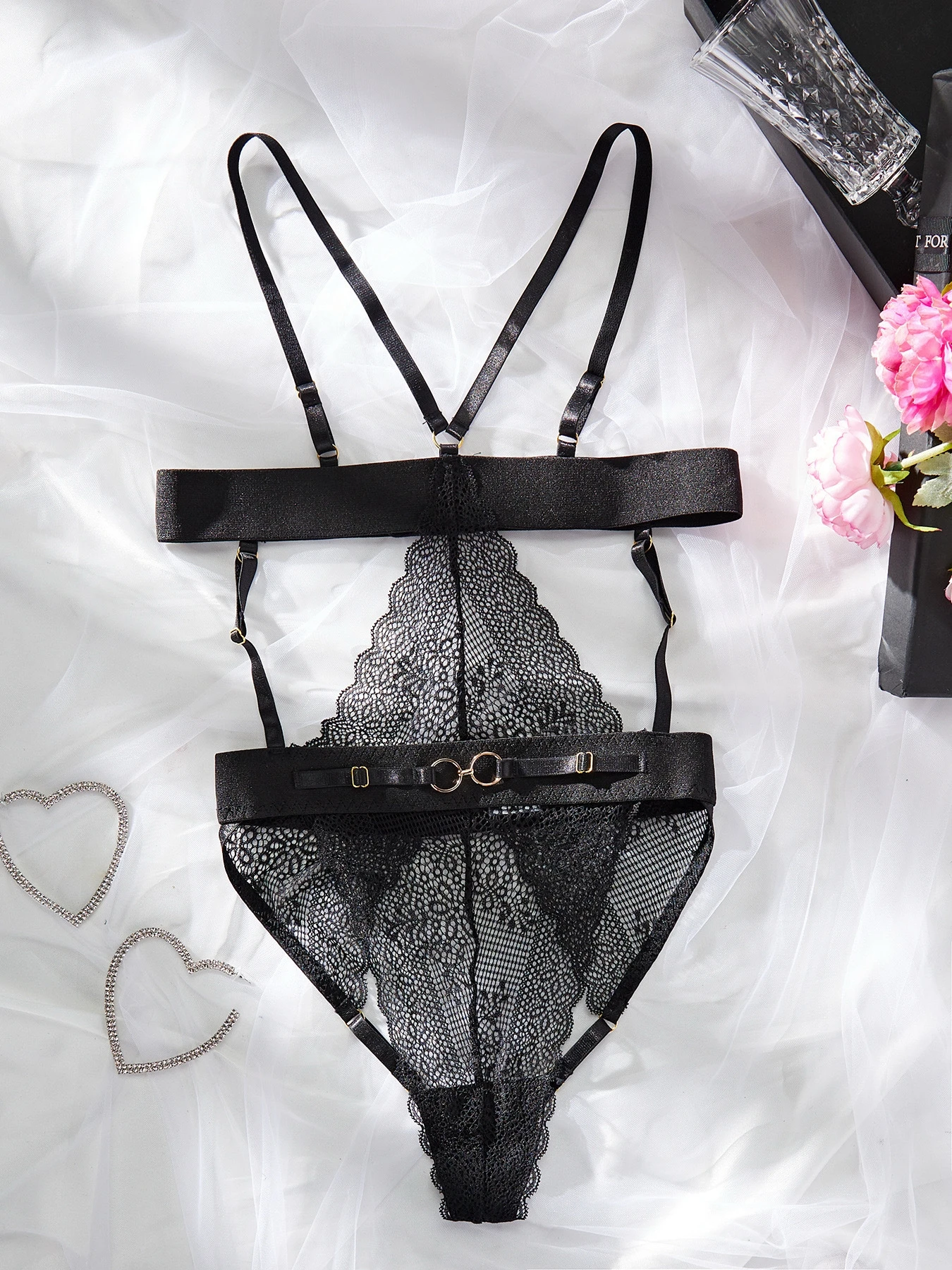 Sexy roupa interior feminina sentido oco rendas pendurado pescoço livre de exposição leite tentação empacotado shapewear sexy macacão l602