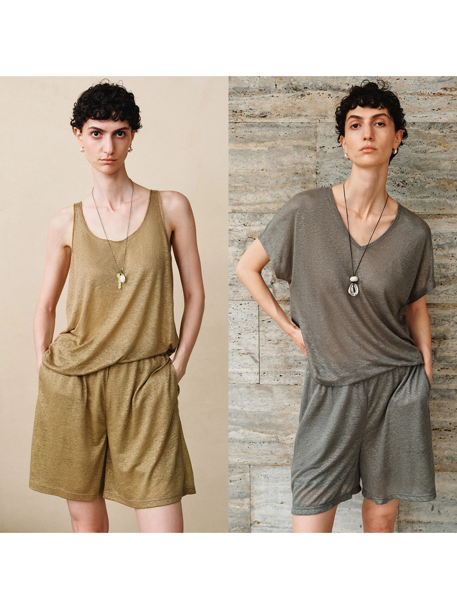 

MARIUS Gold Foil Eming Linen Light Weight Breathable Large U Ne T-irt Vest Summer Casual Sle Women's Faion