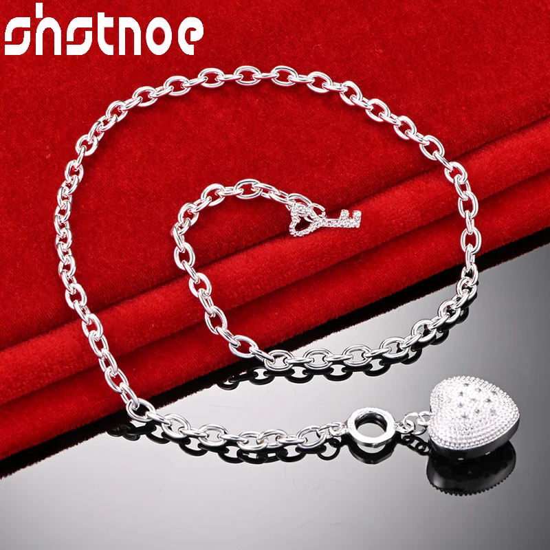 

SHSTONE 925 Sterling Silver Zircon Heart Key Pendant Necklace For Woman Party Engagement Wedding Birthday Fashion Chain Jewelry