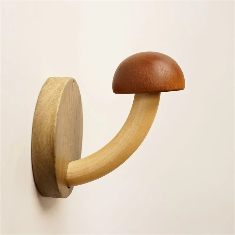 

Creative Wooden Mushroom Clothes And Hats Hook Non Perforated Solid Wood Clothes Hook Raw Wood Clothes Hanger Door Storage Hook