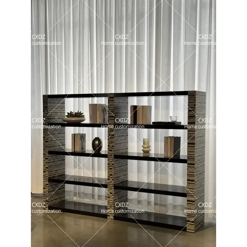 Italian minimalist solid wood bookshelf Home art shelf Designer display Multi-element storage decorative shelf