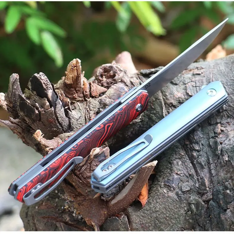 

Knife Sharp D2 Steel Folding Pocket Knife Outdoor Survival EDC Knives With Belt Clip Handle Portable Camping Hand Tools
