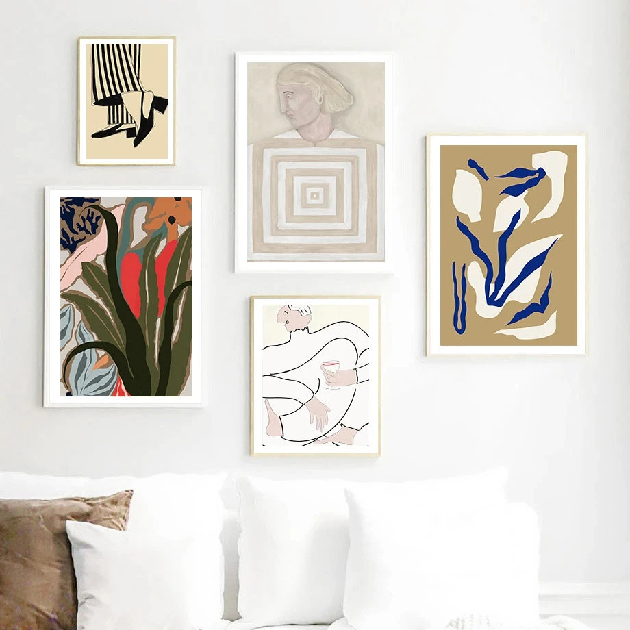 Vase Sad Woman The Cat Portrait Modern Art Minimal Line Art Fashion Wall Art Canvas Painting Nordic Poster Room Decor