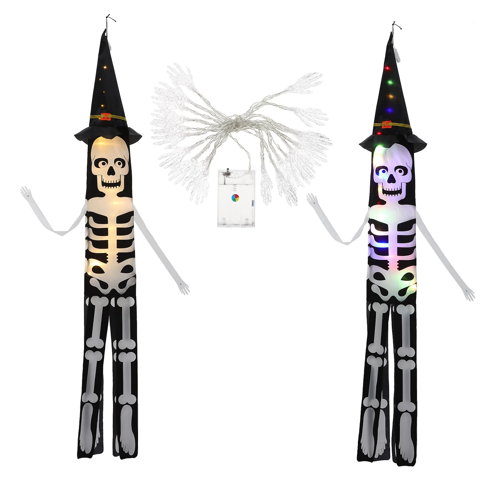

3 Pcs Halloween Windsock Decor Outdoor Yard Garden Party Decoration Spooky Holiday Light RibLED Polyester Hanging Front