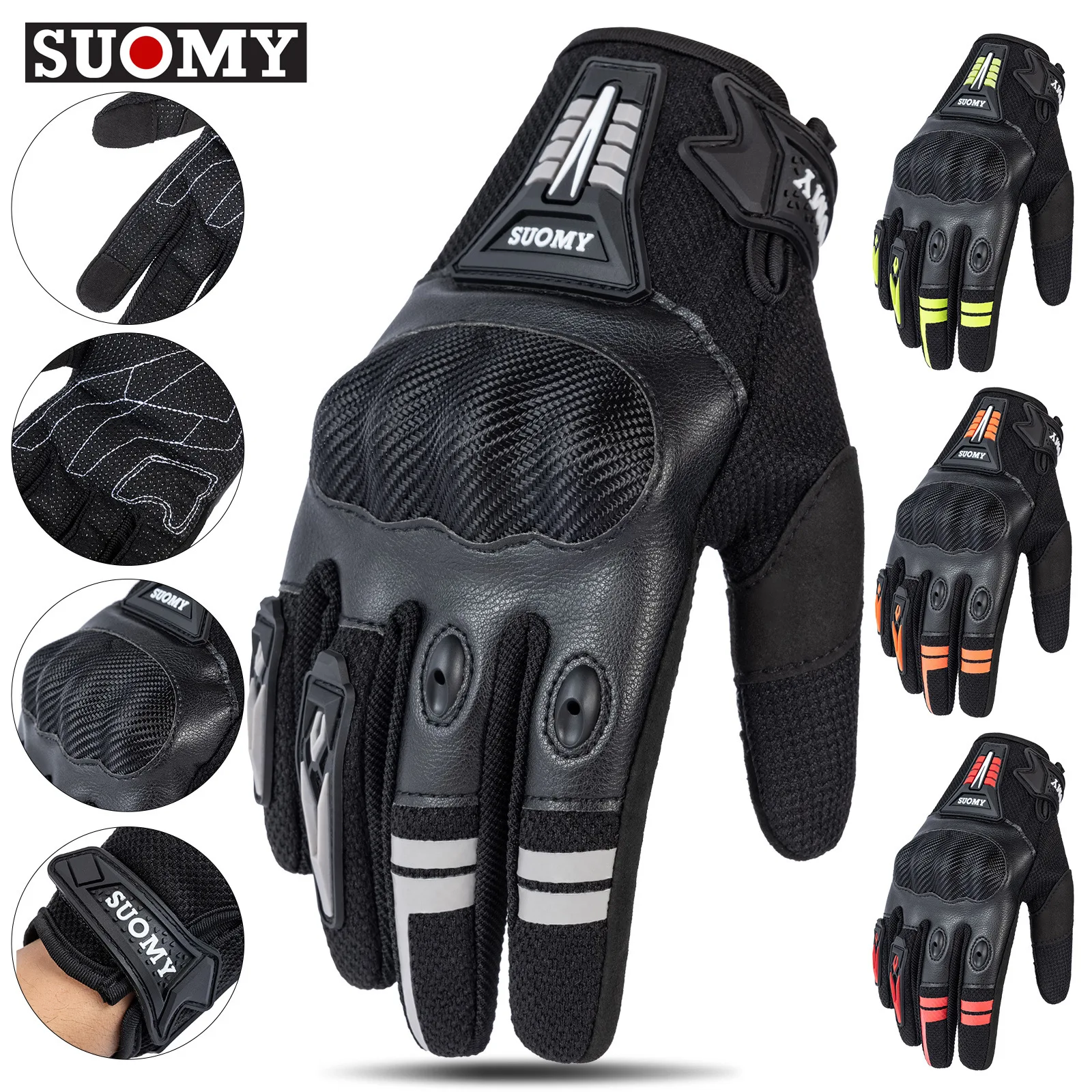

Breathable & Touchscreen Compatible Men's Motorcycle Racing Gloves SUOMY Anti-Slip Full-Finger Gloves for BMX MTB Outdoor Sports