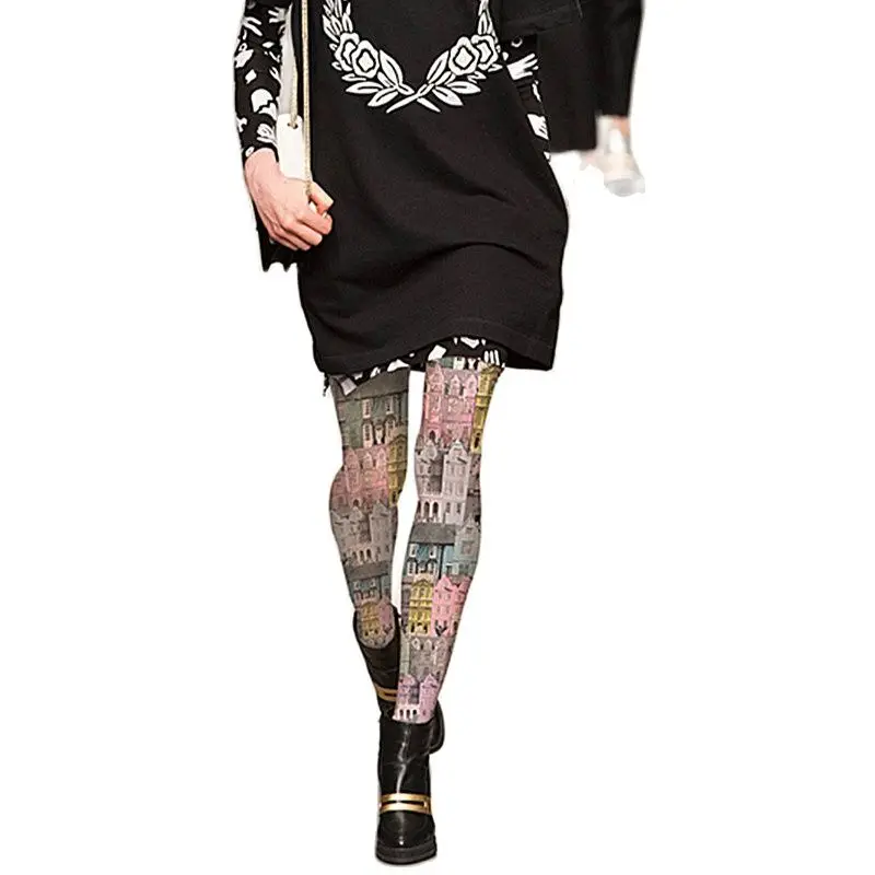 Women Tights with Sexual Vintage House Print Harajuku Lolita Smooth and Heat Tech Super Stretch Pantyhose Leggings for Girls