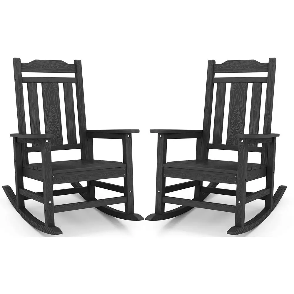 

Black Outdoor Rocking Chair Set of 2, All Weather Patio Rocking Chair, HDPE Poly Rocking Chair for Adults, Heavy Duty Front Por