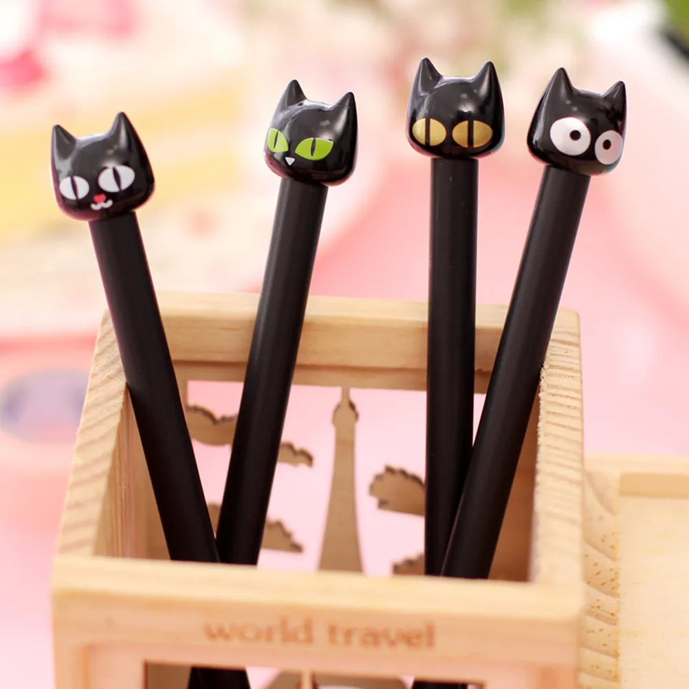 

4pcs Kawaii Cat Gel Pens 0.5mm Fine Tip Black Ink Pen Set for Students Smooth Writing Stationery Gift Kids Birthday School Use
