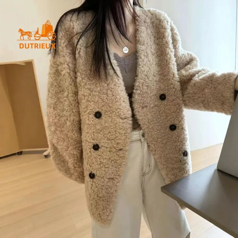 Winter Women's Real Wool Fur Coat, 100% Wool, Warm Thickened Wool Women's Fur Jacket, Fashionable Daily Travel Work Jacket