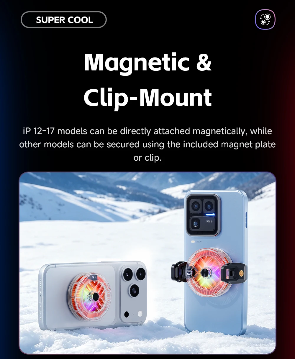 Essager Magnetischer Rückenclip 2-in-1 Telefonkühler Rückenclip Smart Digital Display RGB-Licht Geräuschloser Kühlventilator für iPhone Live – Detail 13