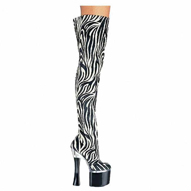 

18cm sexy super high heel fashionable female pole dancer over the knee large size boots thick heel platform dance shoes