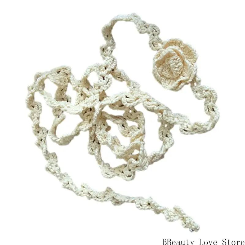 

Knitted Flower Scarf Necklace with Rose Elegant Bride Wedding Necklace for Bride and Women
