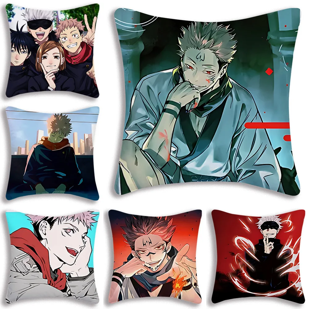 Jujutsu Kaisen Cartoons Pillow Covers Cartoon Sofa Decorative Home Double-sided Printing Short Plush Cute Cushion Cover