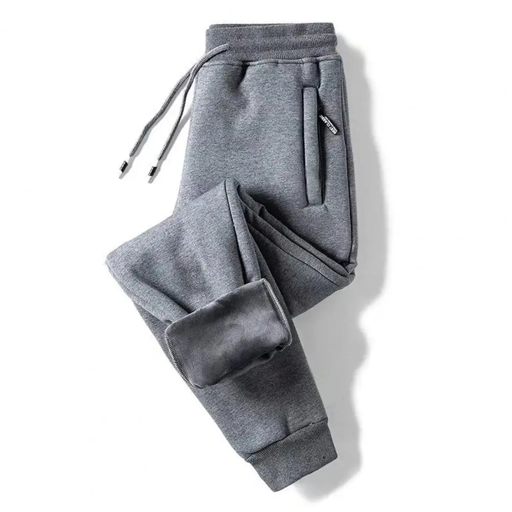 Men Polyester Pants Men's Thick Fleece Lined Jogger Pants with Zippered Pockets Warm Casual Sports Sweatpants for Daily for Men