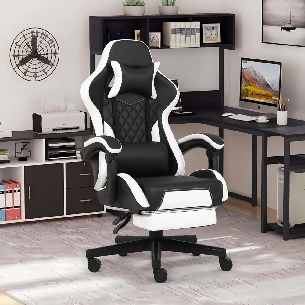 

Gaming Chair with Footrest for Adults, Computer Game Chairs w/Lumbar Support, Backrest Adjustable Height Swivel Gamer Chair