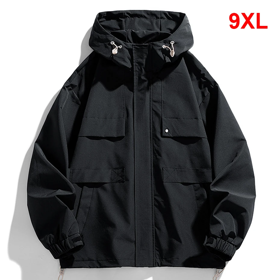 

9XL Plus Size Cargo Jacket Men Spring Autumn Solid Color Windbreaker Jackets Fashion Causal Outerwear Outdoor Male