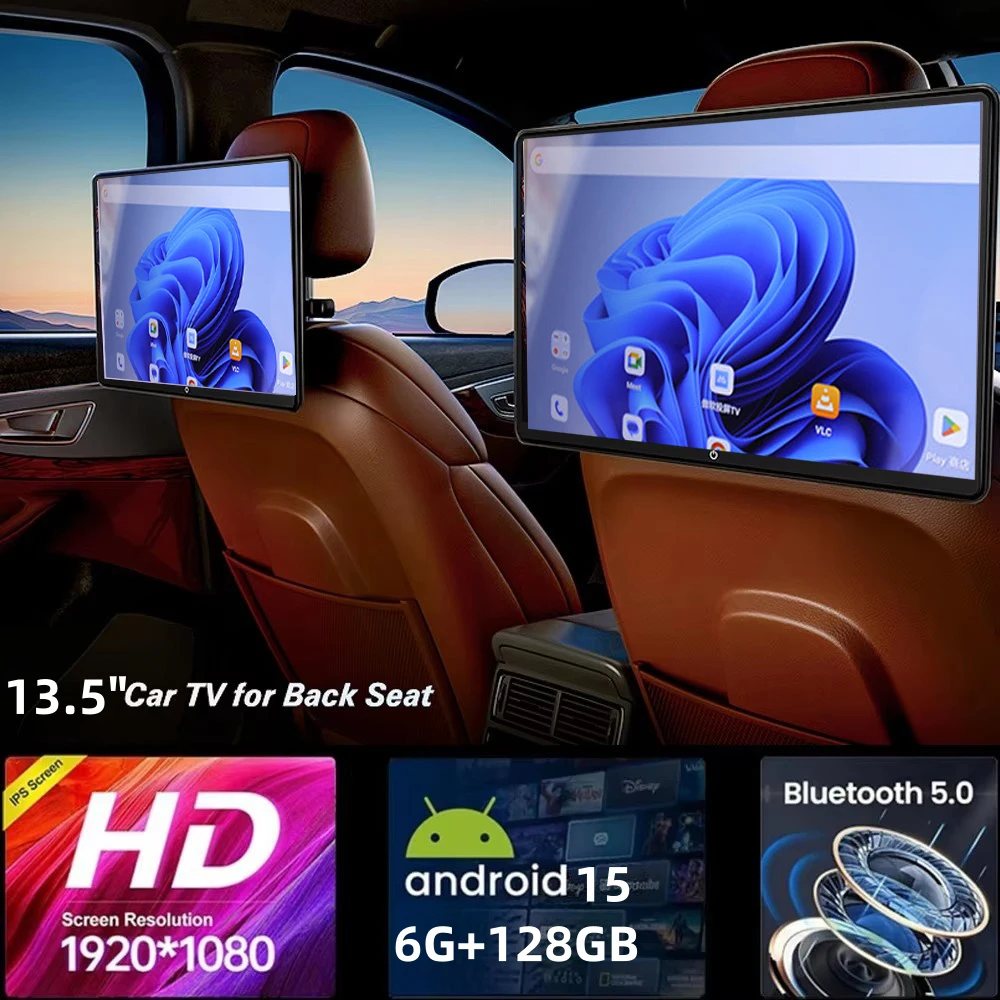 Image of 13,5 Zoll Auto-Kopfstützenmonitor 6G+128GB ROM Android 15 Tablet-PC 4G WIFI HD 1080P/BT/HDMI/Mirror Link/Miracas Monitor Kopfstütze