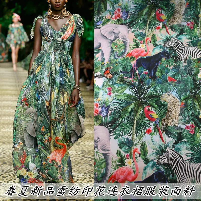 Jungle Green Printing Chiffon Shirt Clothing Vacation Dress Fabric