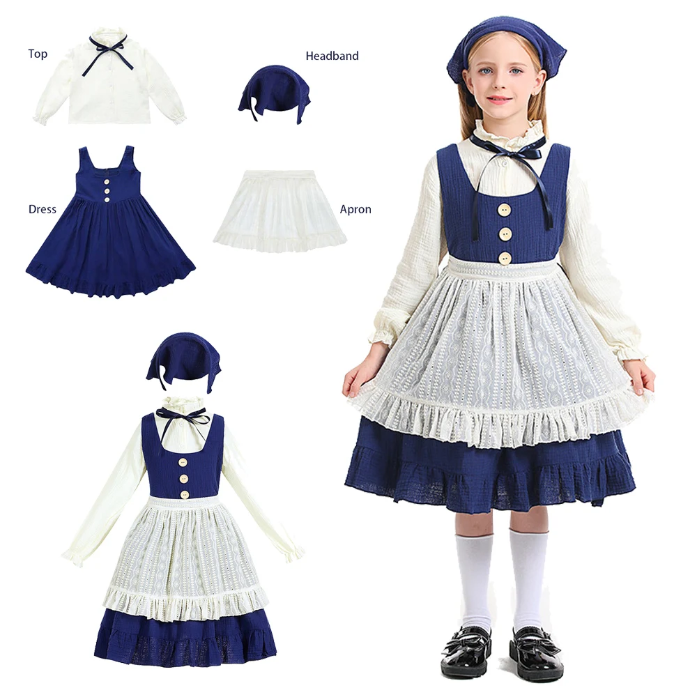 

Halloween Enfant Little Match Uniform Farm Maid Dress Civilian Enfants Fancy Pastoral Costume Stage Show Cosplay Dresses
