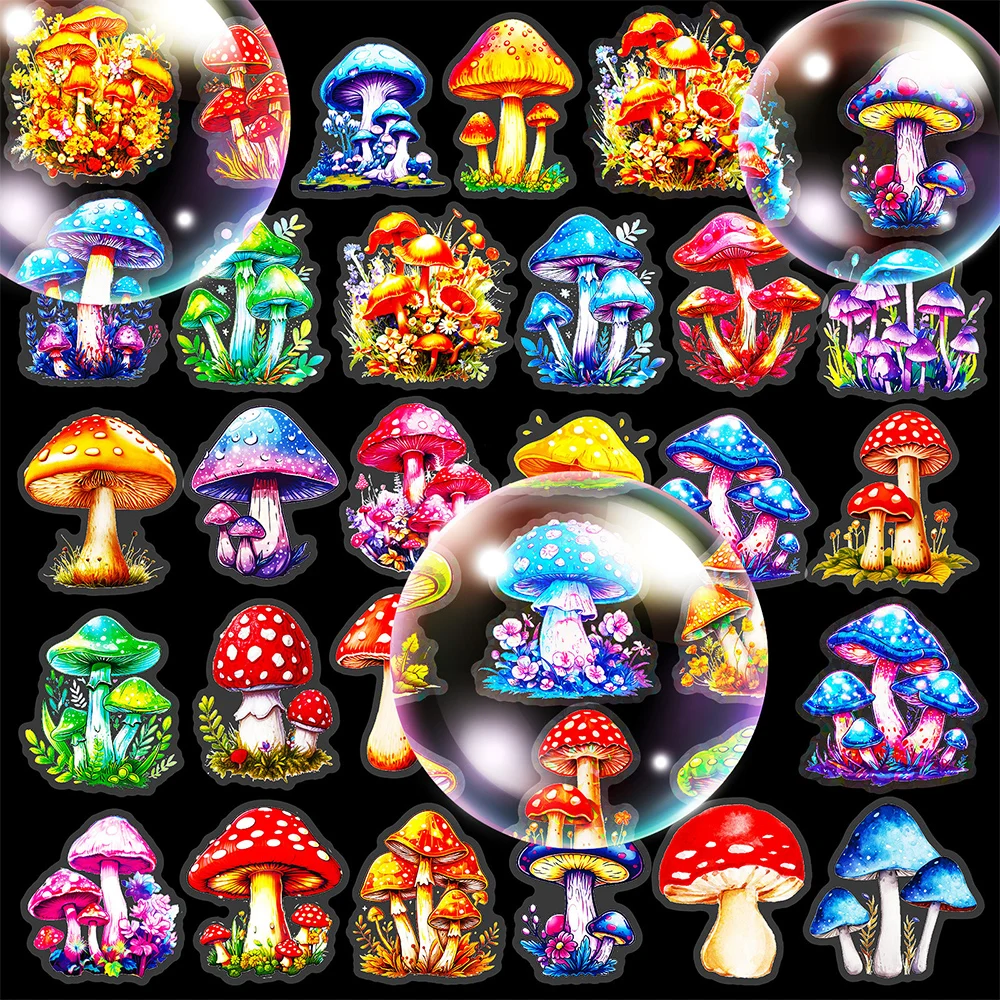 10/30/50pcs Cartoon Psychedelic Mushroom PET Sticker Cute Color Magic Plant Decals Graffiti Phone Laptop Stationery Cool Sticker