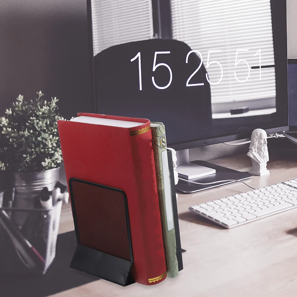 

2pcs Metal Book Shelf Holder Mesh Design Bookends For Heavy Books Desktop File Organizer Adjustable Bookend Magazine Rack Shelf