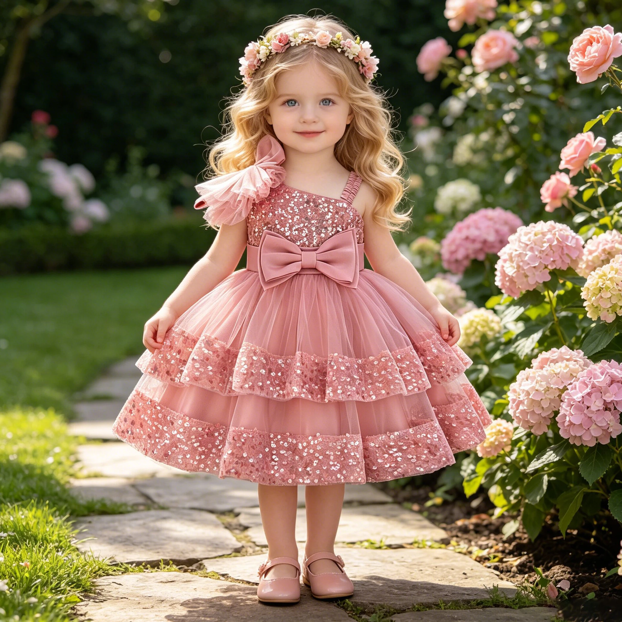 Kleinkind Pailletten Schleife Party Mädchen Kleid Elegante Tüll Brautjungfern Prinzessin Abendkleid Schleife 1-3 Jahre Geburtstag Hochzeit Baby Mädchen Kleid