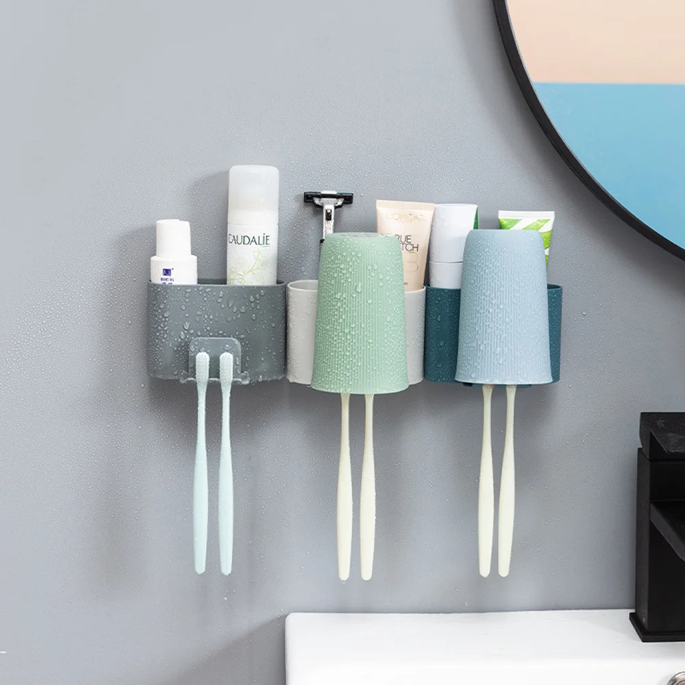 1Pc Toothpaste Toothbrush Storage Holder Wall-Mounted Bathroom Hanging Tooth Cup Rack Multifunctional Shower Room Organizer Box