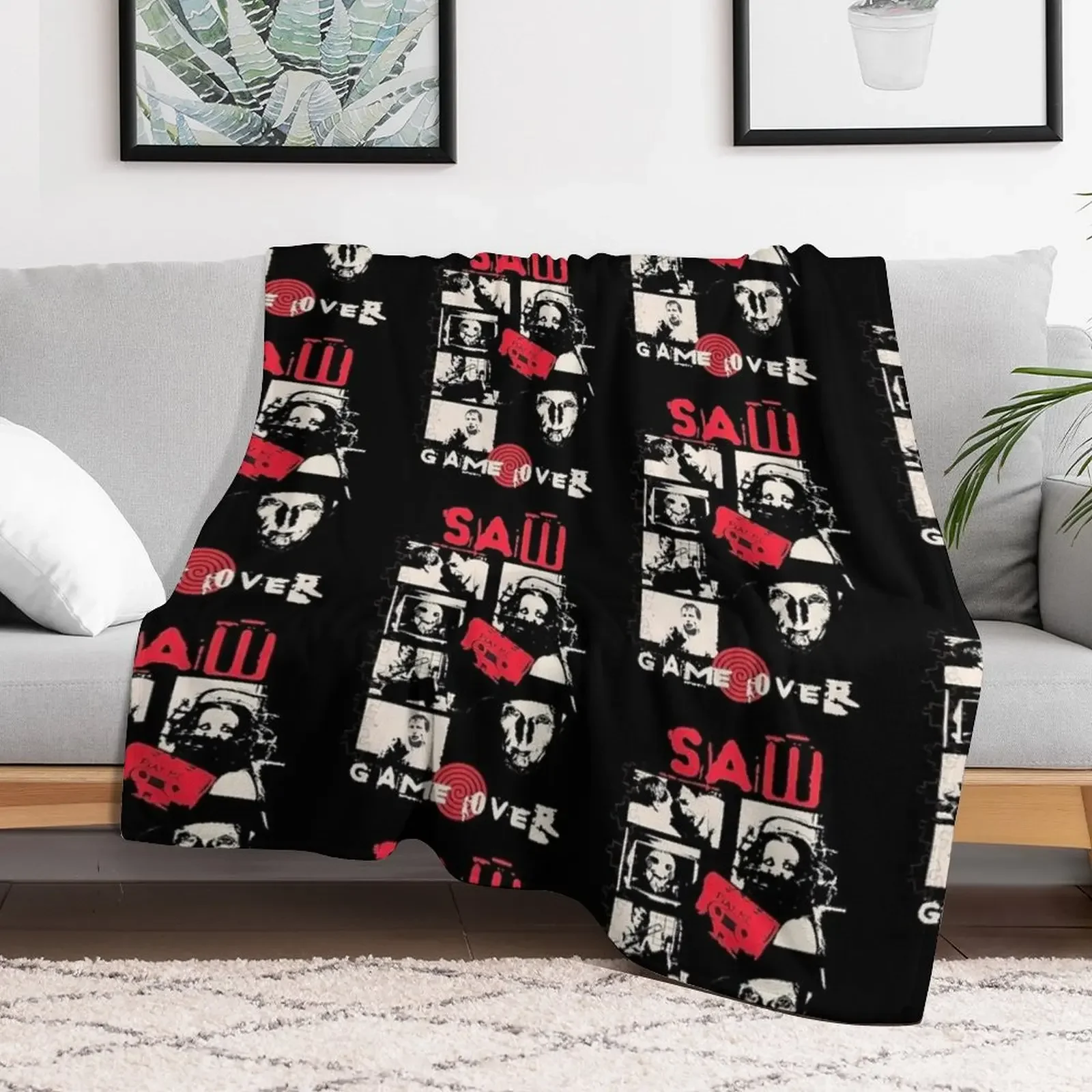Vintage Saw Jigsaw Game Over Throw Blanket Cozy Napping Blanket Gift for Mom Dad