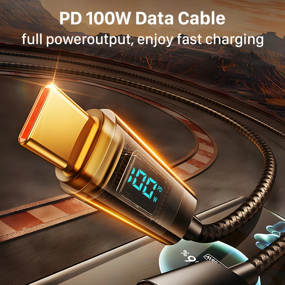 NNBILI 5A E-mark PD100W USB Cable LED Display USB C to Type C PD Fast Charging For MacBook iPhone 15 Samsung Huawei Xiaom