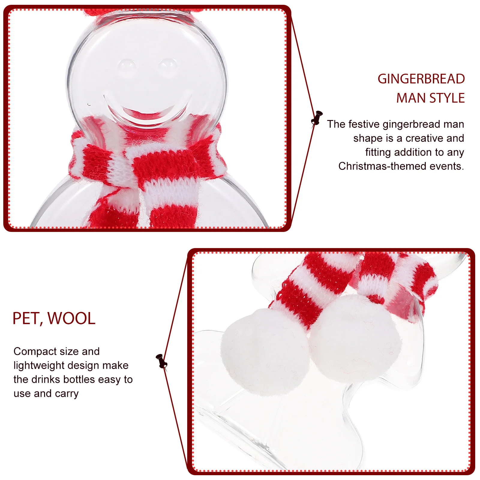 

1 Set Of 300Ml Christmas Gingerbread Juice Bottles Portable Plastic Beverage Containers Empty Candy Jars For Holiday Party Gift