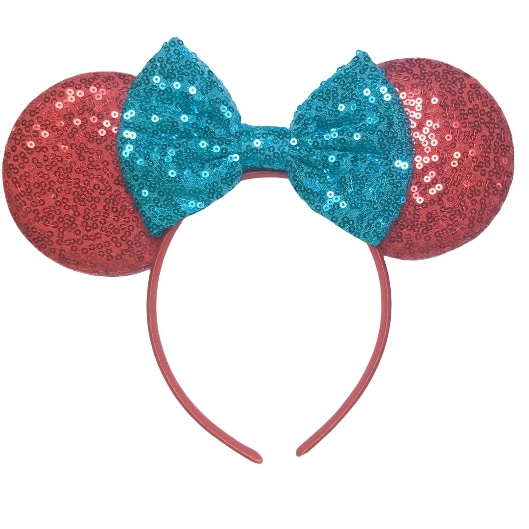 Ziming  New Designed Mouse Ears Headband For Girls Red Sequin Bow Hairband Festival Party Cosplay DIY Hair Accessories