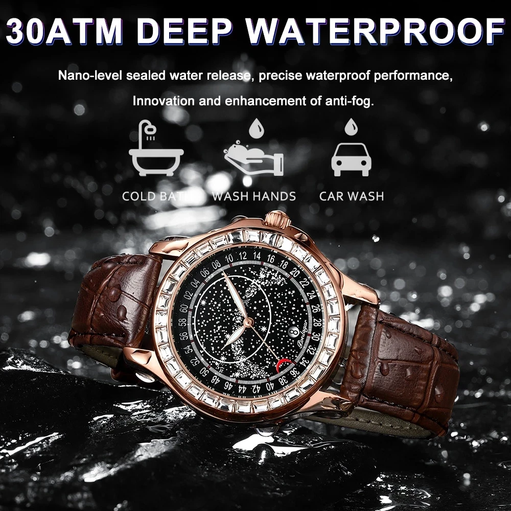 POEDAGAR Casual Men Watch Luxury Leather Waterproof HD Luminous Sport Military Starry Sky Quartz Watch for Men Relogio Masculino