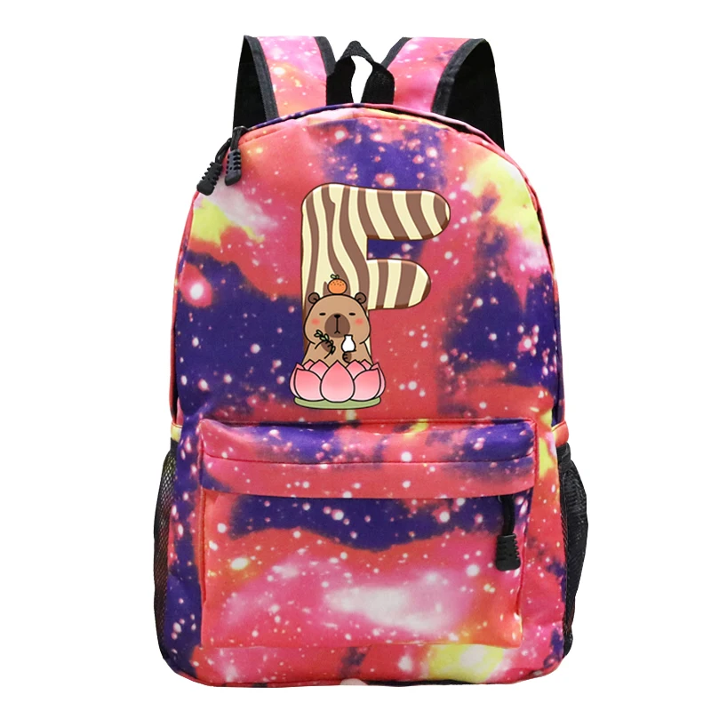 Capybara Alphabet Print Girl Schoolbag Kawaii Lightweight Children's Bag Waterproof Bags Colorful Travel Backpack Mochilas Gifts