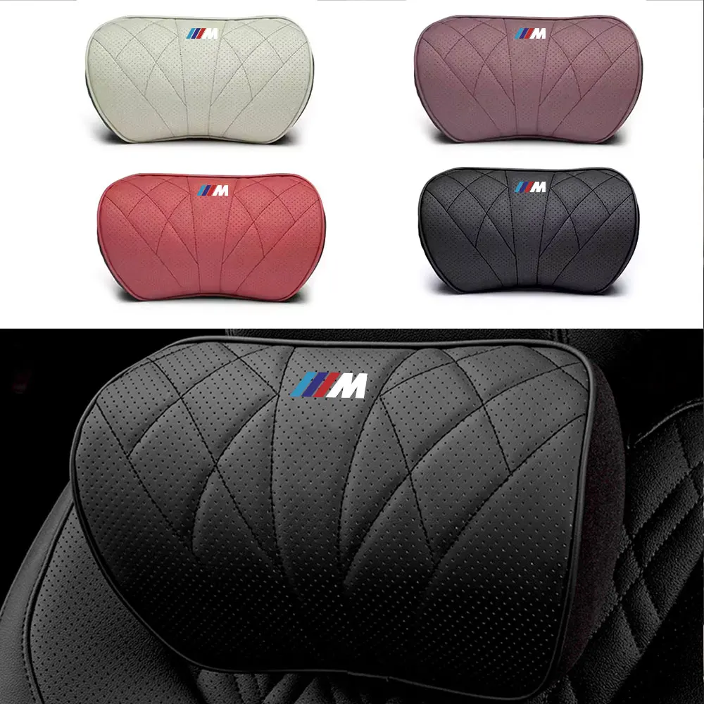 Leather Car Seat Headrest Memory Foam Comfort Neck Pillow Auto Interiors For BMW M Performance M3 M5 M6 F01 F20 F10 F13 E91 F11